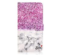 BestCatgift 3D PU Leather Wallet Coque [Kickstand][Card & Cash Slot] Soft TPU Inner Bumper Folio Flip Cover pour Huawei P30 - Purple & White