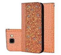 BestCatgift Galaxy A6 Plus PU Leather Wallet Coque [Crocodile Pattern][Shimmering Powder] Flip Cover with Wrist Strap pour Samsung A6+/A9 Star Lite SM-A605 2018 - Gold