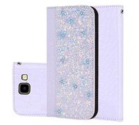 BestCatgift Galaxy A6 Plus PU Leather Wallet Coque [Crocodile Pattern][Shimmering Powder] Flip Cover with Wrist Strap pour Samsung A6+/A9 Star Lite SM-A605 2018 - White