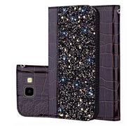 BestCatgift Galaxy J6 Plus PU Leather Phone Wallet Coque [Crocodile Pattern][Shimmering Powder] Flip Cover with Wrist Strap pour Samsung J6+ 2018 - Black Brown