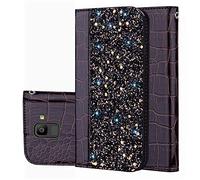 BestCatgift Galaxy J6 PU Leather Wallet Coque [Crocodile Pattern][Shimmering Powder] Flip Cover with Wrist Strap pour Samsung J6 SM-J600 2018 - Black Brown