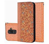 BestCatgift Galaxy J8 PU Leather Wallet Coque [Crocodile Pattern][Shimmering Powder] Flip Cover with Wrist Strap pour Samsung J8/On8 SM-J810 2018 - Gold