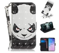 BestCatgift Galaxy S10+ Plus PU Leathe Wallet Coque, [3D Painting][Kickstand & Wrist Strap][Magnetic Clasp][Shockproof] Flip Cover pour Samsung Galaxy S10+ Plus SM-G975 - an Angry Bear