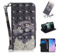 BestCatgift Galaxy S10+ Plus PU Leathe Wallet Coque, [3D Painting][Kickstand & Wrist Strap][Magnetic Clasp][Shockproof] Flip Cover pour Samsung Galaxy S10+ Plus SM-G975 - Embrace Cat