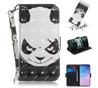 BestCatgift Galaxy S10 PU Leathe Wallet Coque, [3D Painting][Kickstand & Wrist Strap][Magnetic Clasp][Shockproof] Flip Cover pour Samsung Galaxy S10 SM-G973 - an Angry Bear