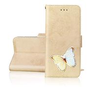 BestCatgift Galaxy S10 PU Leather Wallet Phone Coque with Retro Design pour Samsung S10 SM-G973 (6.1 inch) - Gold & Butterfly
