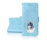 BestCatgift Galaxy S10 PU Leather Wallet Phone Coque with Retro Design pour Samsung S10 SM-G973 (6.1 inch) - Blue & Wolf