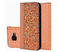 BestCatgift Galaxy Xcover 4 PU Leather Wallet Coque [Crocodile Pattern][Shimmering Powder] Flip Cover with Wrist Strap pour Samsung Xcover 4 SM-G390 - Gold
