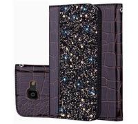 BestCatgift Galaxy Xcover 4 PU Leather Wallet Coque [Crocodile Pattern][Shimmering Powder] Flip Cover with Wrist Strap pour Samsung Xcover 4 SM-G390 - Black Brown