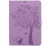Bestcatgift iPad 2018 PU Leather Wallet Coque, [Embossed Cats and Trees][Wake/Sleep Function][Touch Pen Cover] iPad Smart Cover Wallet Coque pour iPad 2018/iPad 2017 - Purple