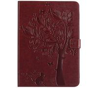 Bestcatgift iPad 2018 PU Leather Wallet Coque, [Embossed Cats and Trees][Wake/Sleep Function][Touch Pen Cover] iPad Smart Cover Wallet Coque pour iPad 2018/iPad 2017 - Brown