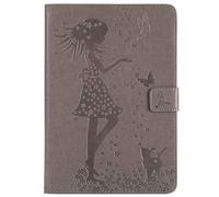 Bestcatgift iPad Mini PU Leather Wallet Coques,[Embossed Women and Cats][Wake/Sleep Function][Touch Pen Cover] iPad Mini Smart Cover Wallet Coque pour iPad Mini 1 2 3 - Gray