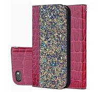 BestCatgift iPhone 6S Plus PU Leather Wallet Coque [Crocodile Pattern][Shimmering Powder] Flip Cover with Wrist Strap pour iPhone 6 Plus - Wine Red