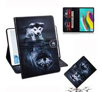 Bestcatgift MediaPad T5 Flip Wallet Coque, [Painting Series][Cards Slots] PU Leather Folio Wallet Cover pour Huawei MediaPad T5 - Wolf & Dog