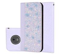 BestCatgift Moto C Plus PU Leather Wallet Coque [Crocodile Pattern][Shimmering Powder] Flip Cover with Wrist Strap pour Motorola Moto C Plus - White