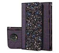 BestCatgift Moto G6 PU Leather Wallet Coque [Crocodile Pattern][Shimmering Powder] Flip Cover with Wrist Strap pour Motorola Moto G6/Moto 1S/Moto G (6th Generation) - Black Brown