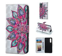 BestCatgift P30 PU Leather Folio Flip Cover [3D Relief Pattern ][Kickstand] pour Huawei P30 Magnetic Wallet Coque - Half Flower