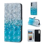 BestCatgift P30 PU Leather Folio Flip Cover [3D Relief Pattern ][Kickstand] pour Huawei P30 Magnetic Wallet Coque - Sea Sand