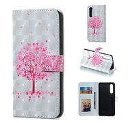 BestCatgift P30 PU Leather Folio Flip Cover [3D Relief Pattern ][Kickstand] pour Huawei P30 Magnetic Wallet Coque - Pink Tree