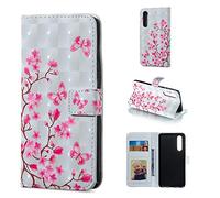 BestCatgift P30 PU Leather Folio Flip Cover [3D Relief Pattern ][Kickstand] pour Huawei P30 Magnetic Wallet Coque - Butterfly and Plum Blossom