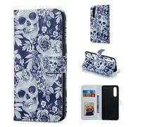 BestCatgift P30 PU Leather Folio Flip Cover [3D Relief Pattern ][Kickstand] pour Huawei P30 Magnetic Wallet Coque - Skeleton Flower