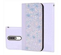 BestCatgift pour Nokia 5.1 PU Leather Wallet Coque [Crocodile Pattern][Shimmering Powder] Flip Cover with Wrist Strap pour Nokia5.1 - White