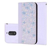 BestCatgift pour Nokia 6 PU Leather Wallet Coque [Crocodile Pattern][Shimmering Powder] Flip Cover with Wrist Strap pour Nokia6 - White