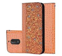 BestCatgift pour Nokia 6 PU Leather Wallet Coque [Crocodile Pattern][Shimmering Powder] Flip Cover with Wrist Strap pour Nokia6 - Gold