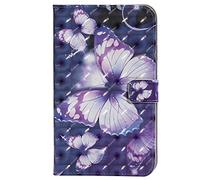 Bestcatgift PU Leather Wallet Coque pour Galaxy Tab A 7.0, [3D Relief Pattern][Wake/Sleep Function][Touch Pen Cover] Smart Flip Cover pour Galaxy Tab A 7.0 inch SM-T280 SM-T285 - Purple Butterfly