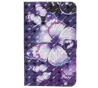 Bestcatgift PU Leather Wallet Coque pour Galaxy Tab A 8.0, [3D Relief Pattern][Touch Pen Cover] Smart Flip Cover pour Galaxy Tab A 8.0 inch SM-T385 SM-T380 2017 - Purple Butterfly