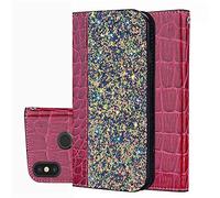 BestCatgift Redmi Note 6 PU Leather Wallet Coque [Crocodile Pattern][Shimmering Powder] Flip Cover with Wrist Strap pour Xiaomi Redmi Note 6 - Wine Red