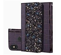 BestCatgift Redmi Note 6 PU Leather Wallet Coque [Crocodile Pattern][Shimmering Powder] Flip Cover with Wrist Strap pour Xiaomi Redmi Note 6 - Black Brown
