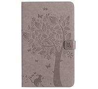 Bestcatgift Tab A 10.1 PU Leather Wallet Coque, [Embossed Cats and Trees][Touch Pen Cover] Smart Flip Cover pour Samsung Galaxy Tab A 10.1 inch SM-T580 SM-T585 - Gray