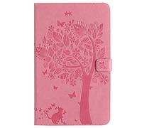 Bestcatgift Tab A 10.1 PU Leather Wallet Coque, [Embossed Cats and Trees][Touch Pen Cover] Smart Flip Cover pour Samsung Galaxy Tab A 10.1 inch SM-T580 SM-T585 - Pink