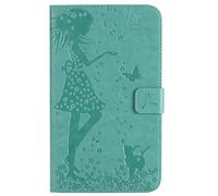 Bestcatgift Tab A 7.0 PU Leather Wallet Coques,[Embossed Women and Cats][Wake/Sleep Function][Touch Pen Cover] Smart Flip Cover pour Samsung Galaxy Tab A 7.0 inch SM-T280 SM-T285 - Green