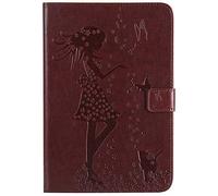 Bestcatgift Tab A 8.0 2015 PU Leather Wallet Coques,[Embossed Women and Cats][Wake/Sleep Function][Touch Pen Cover] Smart Flip Cover pour Samsung Galaxy Tab A 8.0 inch SM-T350 SM-T355 2015 - Brown