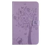 Bestcatgift Tab A 8.0 2017 PU Leather Wallet Coque, [Embossed Cats and Trees][Touch Pen Cover] Smart Flip Cover pour Samsung Galaxy Tab A 8.0 inch SM-T385 SM-T380 2017 - Purple