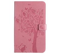 Bestcatgift Tab A 8.0 2017 PU Leather Wallet Coque, [Embossed Cats and Trees][Touch Pen Cover] Smart Flip Cover pour Samsung Galaxy Tab A 8.0 inch SM-T385 SM-T380 2017 - Pink
