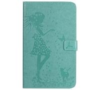 Bestcatgift Tab A 8.0 2017 PU Leather Wallet Coques,[Embossed Women and Cats][Touch Pen Cover] Smart Flip Cover pour Samsung Galaxy Tab A 8.0 inch SM-T385 SM-T380 2017 - Green