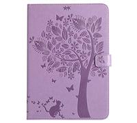 Bestcatgift Tab A 9.7 PU Leather Wallet Coque, [Embossed Cats and Trees][Wake/Sleep Function][Touch Pen Cover] Smart Flip Cover pour Samsung Galaxy Tab A 9.7 inch SM-T550 - Purple