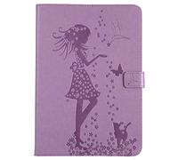 Bestcatgift Tab A 9.7 PU Leather Wallet Coques,[Embossed Women and Cats][Wake/Sleep Function][Touch Pen Cover] Tab A 9.7" Smart Cover Wallet Coque pour Samsung Galaxy Tab A 9.7 inch SM-T550 - Purple