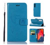 BestCatgift Wallet Coque P30 Flip Cover with Owl Imprint Technology and [Kickstand][Wrist Strap] pour Huawei P30 - Blue