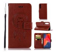 BestCatgift Wallet Coque P30 Flip Cover with Owl Imprint Technology and [Kickstand][Wrist Strap] pour Huawei P30 - Brown