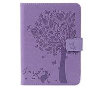 Bestcatgift Whiel 4 PU Leather Wallet Coque, [Embossed Cats and Trees][Touch Pen Cover] Whiel 6.0 inch Flip Cover Wallet Coque pour Amazon Whiel 1 2 3 - Purple