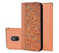 BestCatgift Xperia XZ3 PU Leather Wallet Coque [Crocodile Pattern][Shimmering Powder] Flip Cover with Wrist Strap pour Sony Xperia XZ3 - Gold