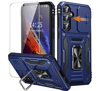 Bestcellcase Coque pour Samsung Galaxy S23 FE 5G(Pas S23) Anneau avec Verre Trempé,360 Full Protection de la Caméra en PC Dur Anti-Chut Armor Antichoc Bumper Etui Coque S23 FE 5G-Bleu