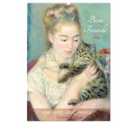 Beste Freunde Hund - Katze - Vogel - Mensch Kunstkalender (Wandkalender 2026 DIN A2 hoch), CALVENDO Monatskalender: Porträts mit Haustieren. Renoir - Goya - Morisot - Manet.