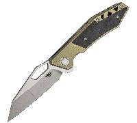 Bestech FRACTAL S35VN, Fine Stonewash et Flat Satin, Titane+Incrustation en Fibre de Carbone, Vert C