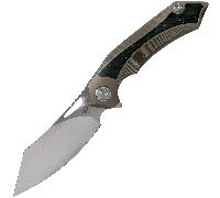 Bestech KASTA M390, Polished stonewash +Flat satin, Titane et incrustation en fibre de carbone bleue