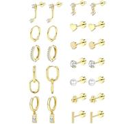 BESTEEL 12 Pairs Hypoallergenic Flat Back Earrings for Women - 14K Gold Plated Stainless Surgical Steel Cartilage Earring Stacks Set Small Tragus Conch Daith Helix Piercing Jewelry Dangle Stud Hoops